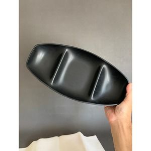 VTG MCM black Grainware oblong tray bowl catch-all tabletop snacks modern
